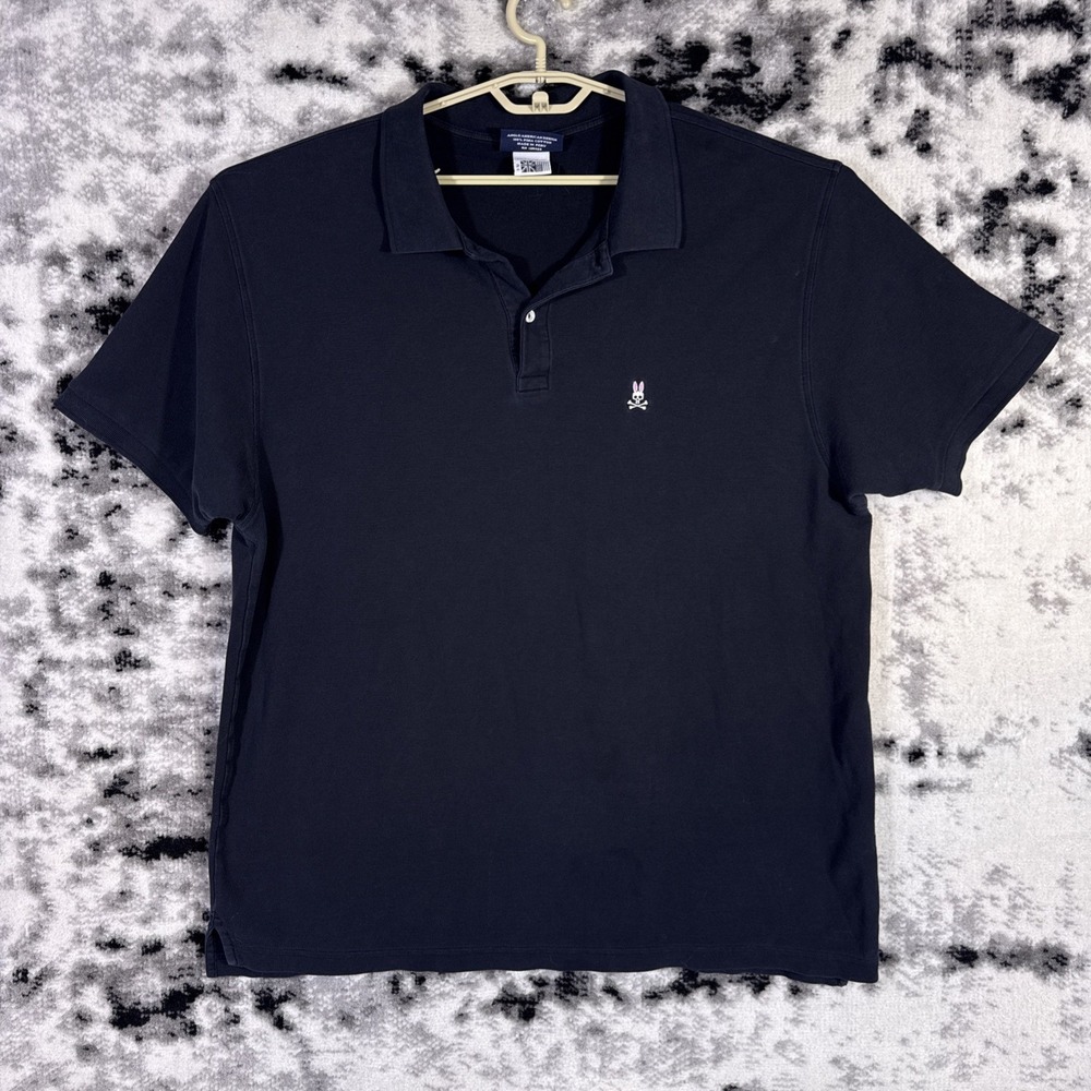 Psycho Bunny Polo Shirt Mens Size 2 XL Black Preppy Short Sleeve Pima Cotton